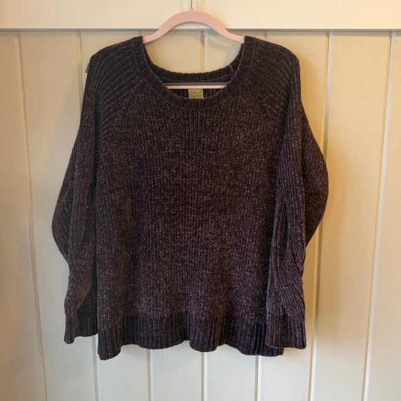 CALIA by Carrie Underwood Sweaters - CALIA Dark Purple Crew Neck Sweater, Open Shoulders, Size Large
